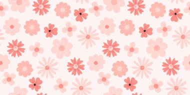 Yumuşak pembe papatyaları olan kusursuz bir desen. Güzel çiçek deseni. Kumaş, yüzey, tekstil, kumaş, kumaş, kreş, duvar kağıdı, ambalaj için papatya çiçekleri ile kız yinelenen arka plan