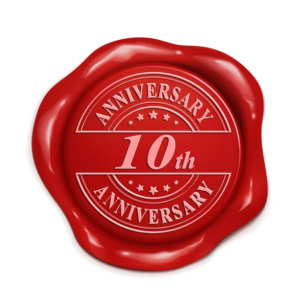10o anniversario 3d sigillo di cera rossa — Vettoriale Stock