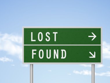 kayıp eşya ile 3D illüstrasyon yol işareti