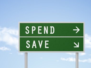 3D illüstrasyon yol işareti ile harcama ve Kaydet