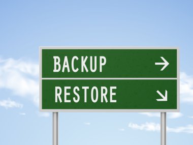 Yedekleme ve geri yükleme ile 3D illüstrasyon yol işareti