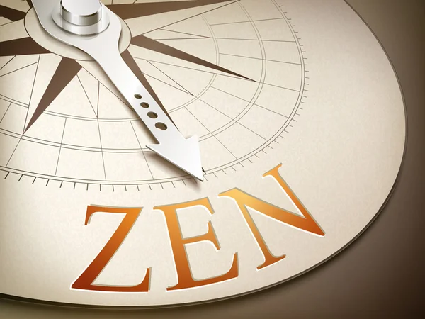 Трехмерная стрелка компаса, указывающая на слово дзен — стоковый вектор