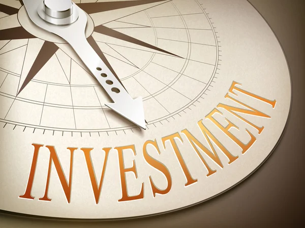 3D inwestycji igła kompasu wskazuje słowo — Wektor stockowy