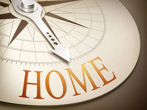 Трехмерная стрелка компаса, указывающая слово "дом" — стоковый вектор
