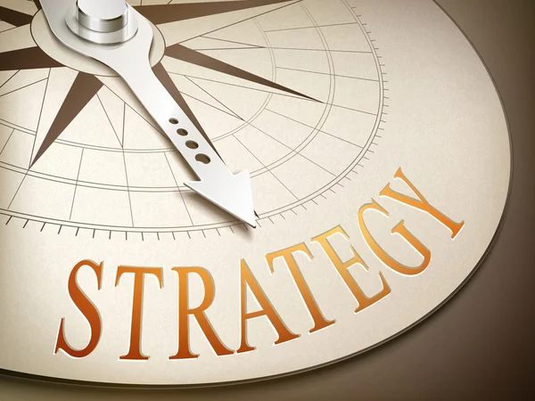 Kompas 3D z igłą skierowaną słowo strategii — Wektor stockowy