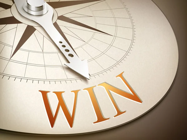 3D igła kompasu wskazuje słowo wygrana — Wektor stockowy