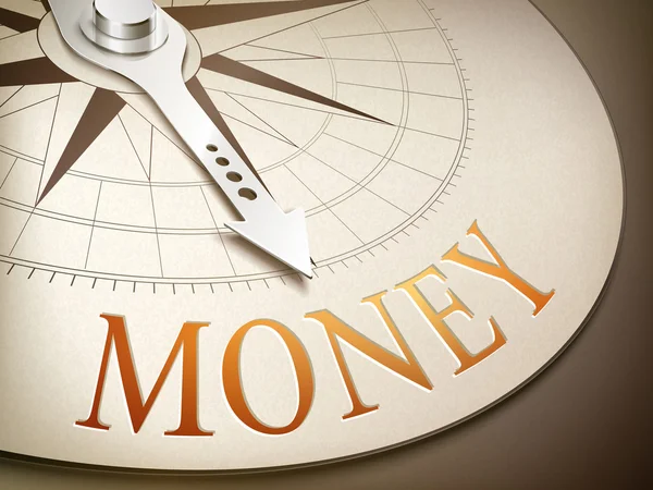 Aiguille boussole 3d pointant le mot argent — Image vectorielle