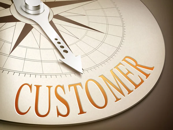 3d compass with needle pointing the word customer — Stock Vector