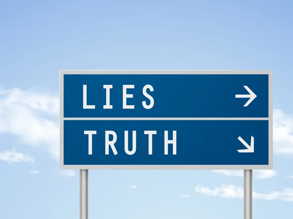 3d ilustración señal de tráfico con mentiras y la verdad — Archivo Imágenes Vectoriales