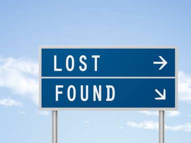 kayıp eşya ile 3D illüstrasyon yol işareti