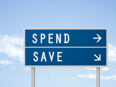 3D illüstrasyon yol işareti ile harcama ve Kaydet