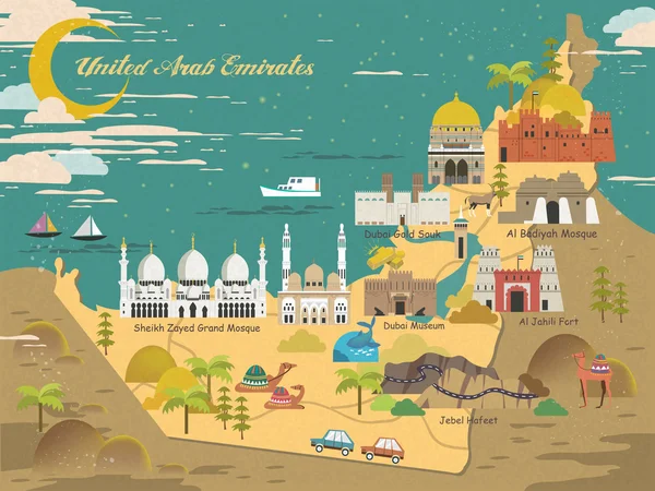 Carte conceptuelle des voyages aux EAU — Image vectorielle