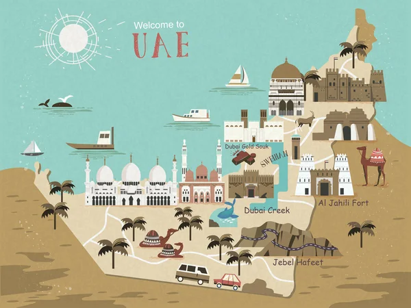 UAE reizen concept kaart — Stockvector