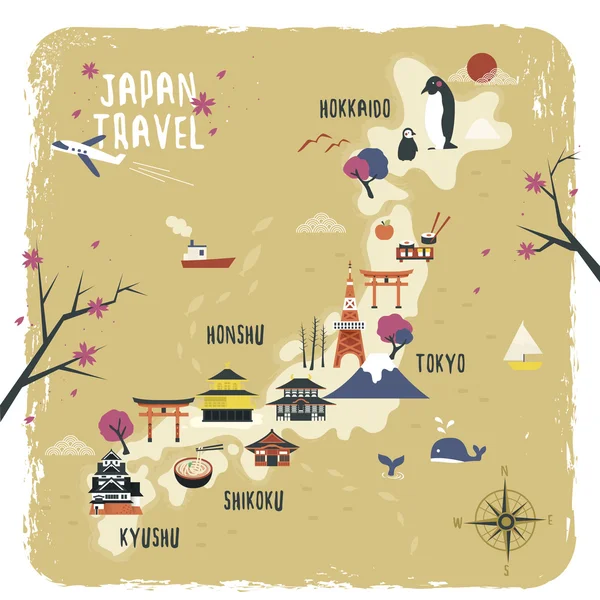 Japan Reisekarte — Stockvektor