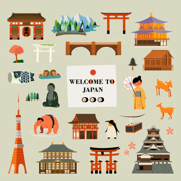 Japón atracciones conjunto — Vector de stock