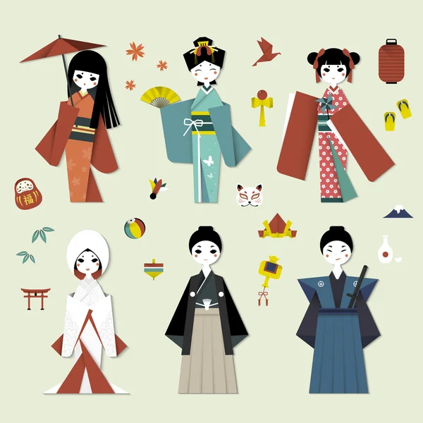 Personajes de origami de Japón — Archivo Imágenes Vectoriales