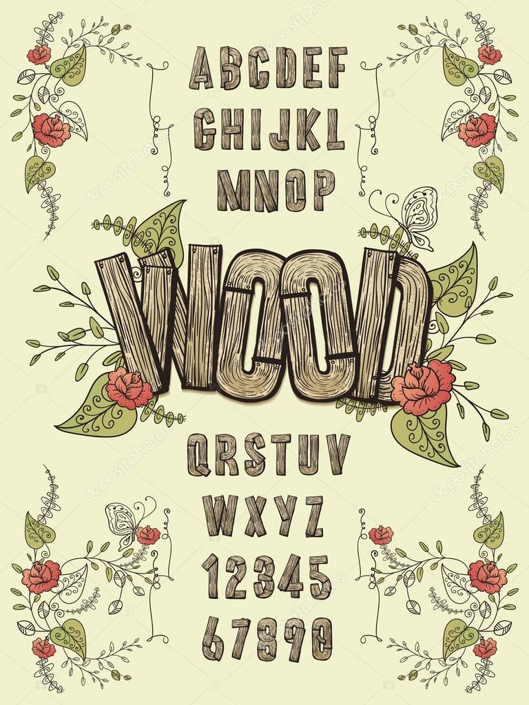 Retro wood plank font Stock Illustration by ©HstrongART 117634068