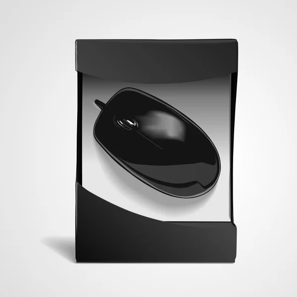 Schwarze Maus mit Verpackung — Stockvektor