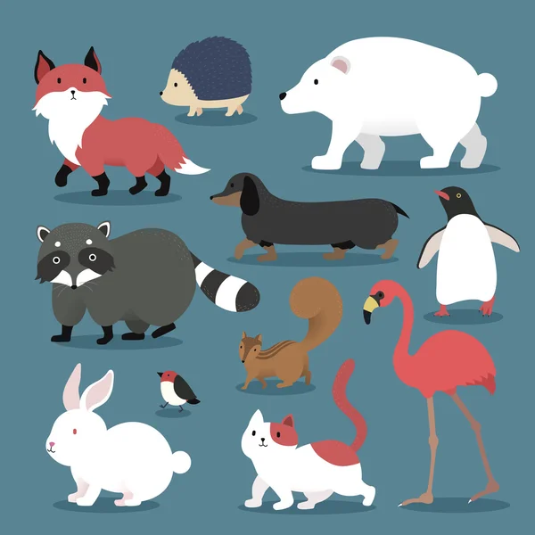 Conjunto de animales adorables — Vector de stock