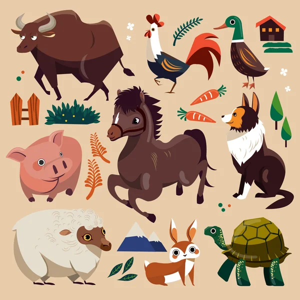 Grupo de animales de granja — Vector de stock