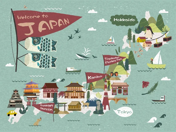 Japan reizen kaart — Stockvector
