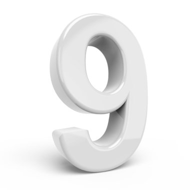 3D render beyaz sayı 9 