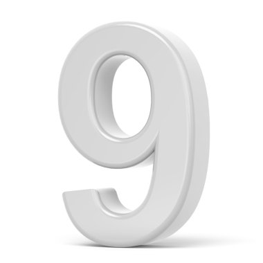 3D render beyaz sayı 9