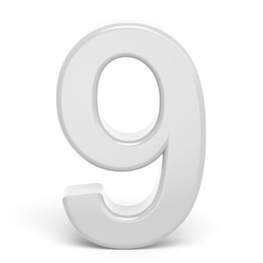 3D render beyaz sayı 9 