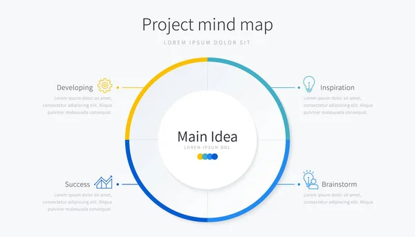 Project Mind Map Infographic Mall Med Designelement Och Ikoner — Stock vektor