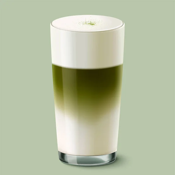 Japanese Matcha Latte Glass Cup Mockup Illustration Isolated Green Background — Stock Vector