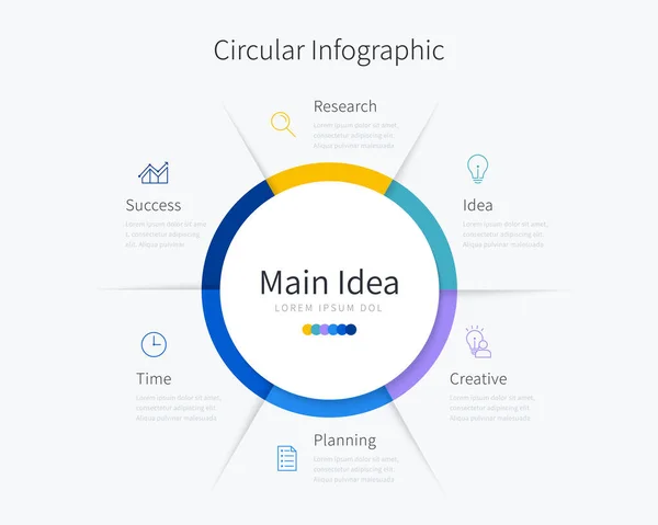 Circular Infographic Template Business Presentation Six Options — Stock Vector