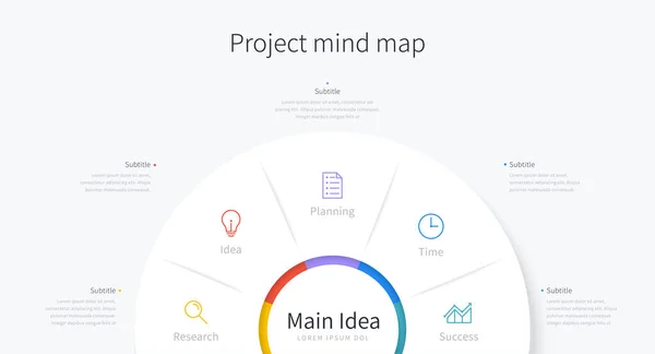 Minimal Infografisk Mall För Projekt Mind Map Med Element Och — Stock vektor