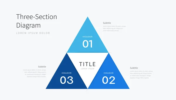 Инфографические Элементы Трехсекционной Диаграммы Шаблон Синего Треугольника Тремя Вариантами — стоковый вектор