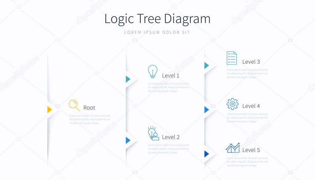 Logic tree diagram infographic template with design elements and icons
