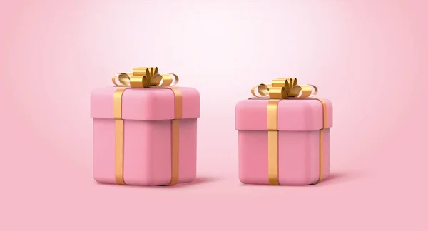 Ilustración Cajas Regalo Color Rosa Con Cintas Satén Dorado Elementos — Archivo Imágenes Vectoriales