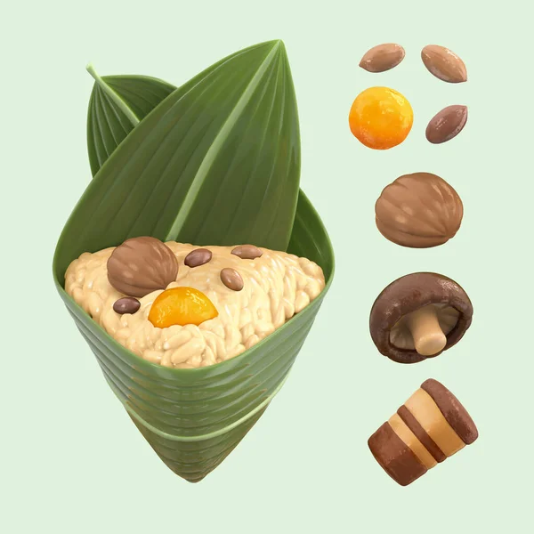 Изолированные Элементы Начинки Zongzi Фестиваля Duanwu Ингредиенты Включают Арахис Желток — стоковый вектор