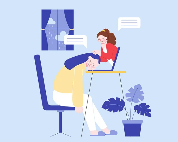 Ilustração Plana Psiquiatra Fornecendo Conselhos Para Uma Mulher Deprimida Ajudando — Vetor de Stock