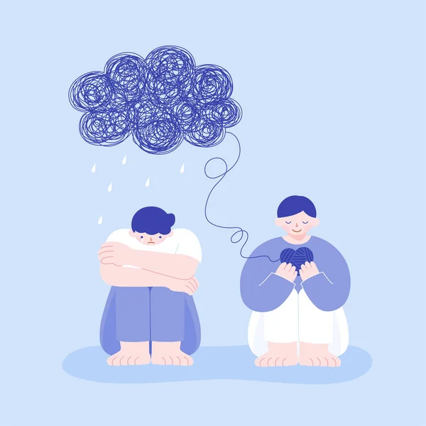 Garçon Aide Autre Reconnaître Libérer Stress Concept Surmonter Dépression Anxiété — Image vectorielle
