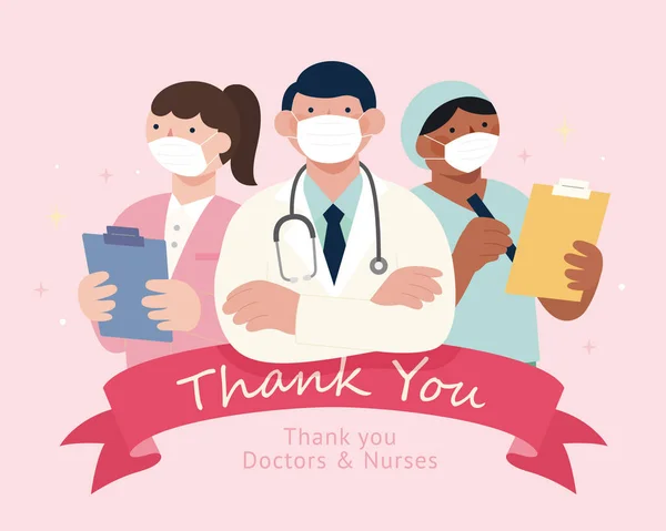 Dziękuję Chorągiew Dla Pracowników Medycznych Zespół Profesjonalnych Pracowników Medycznych Maskach — Wektor stockowy