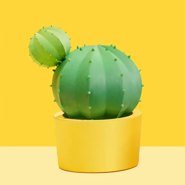 Pentola Cactus Alla Moda Elemento Arredo Casa Isolato Sfondo Giallo — Vettoriale Stock