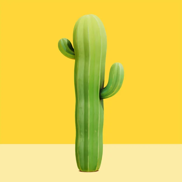 Pianta Cactus Alla Moda Elemento Naturale Isolato Fondo Giallo Adatto — Vettoriale Stock