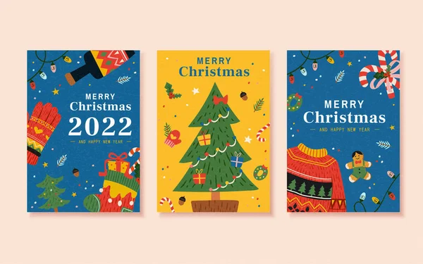 Fond Joyeux Noël Bonne Année Dessiné Main Adapté Aux Cartes — Image vectorielle