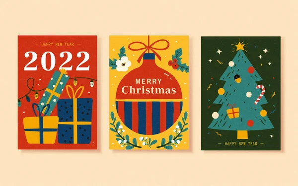 Feliz Navidad Colección Tarjetas Vacaciones Estilo Cálido Garabato Plantilla Diseño — Vector de stock