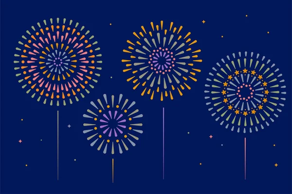 Фон Фейерверка Взрывается Ночном Звездном Небе Концепция Празднования Дня Независимости — стоковый вектор