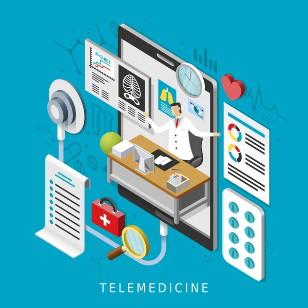 Telemedicine concept 3d isometric design — Stock Vector