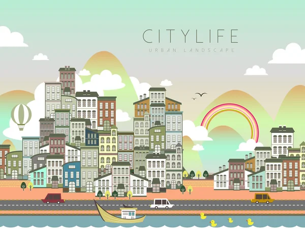Όμορφη πόλη ζωή τοπίο — Διανυσματικό Αρχείο