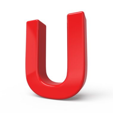 3D parlak kırmızı harf U 