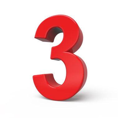 3D parlak kırmızı sayı 3 