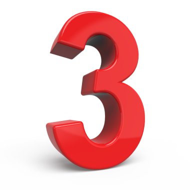 3D parlak kırmızı sayı 3 