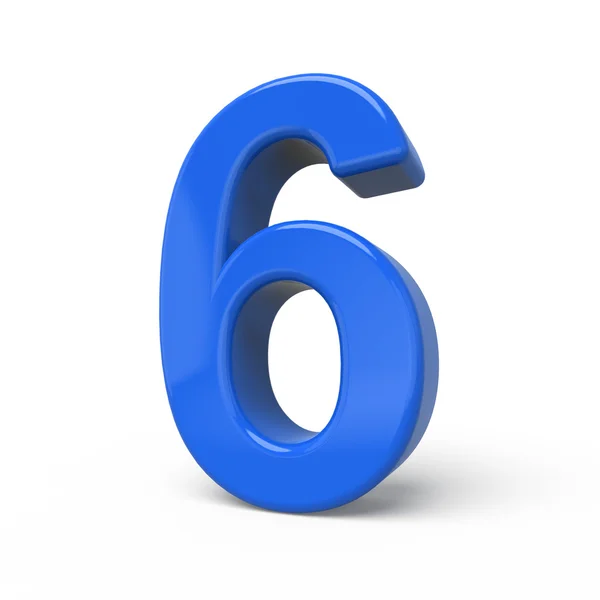 3D glansiga blå nummer 6 — Stockfoto